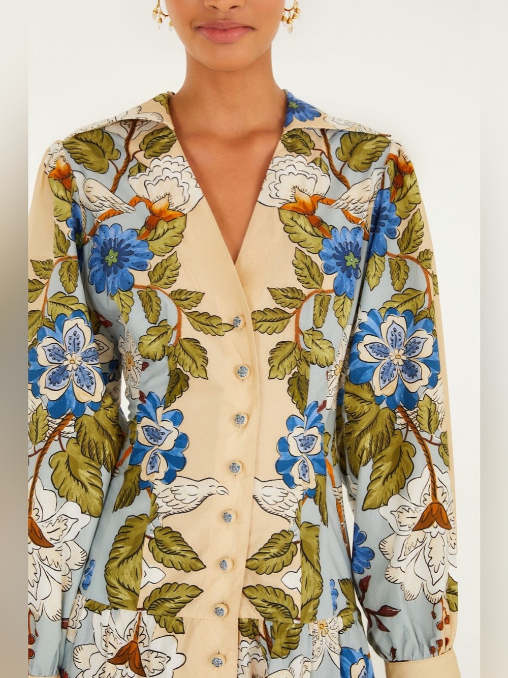 Farm Rio: GARDEN SCARF BLUE LONG SLEEVE MIDI DRESS - Picture 4 of 10